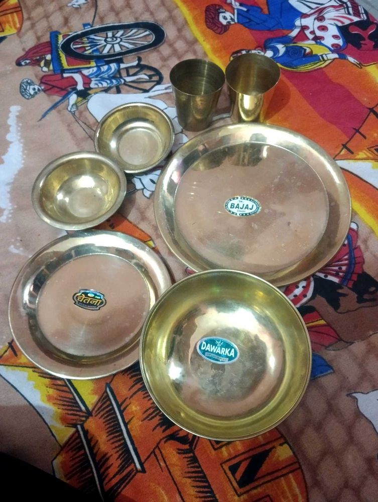 Combi Of Brass Plates ,Bowl And Glass
