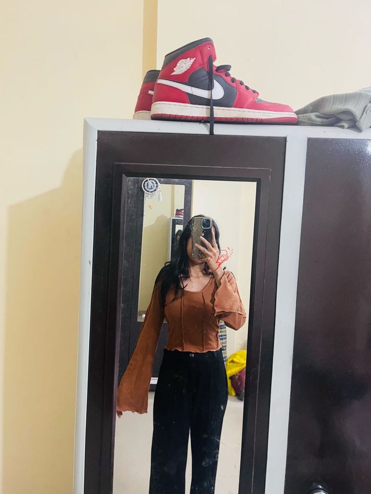 Cute Brown long flared sleeves Top