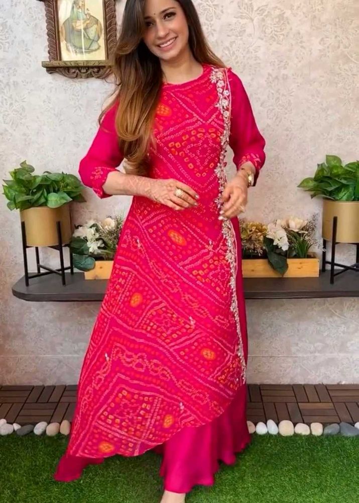 Pink Bandhani Kurta Set available in 3 color