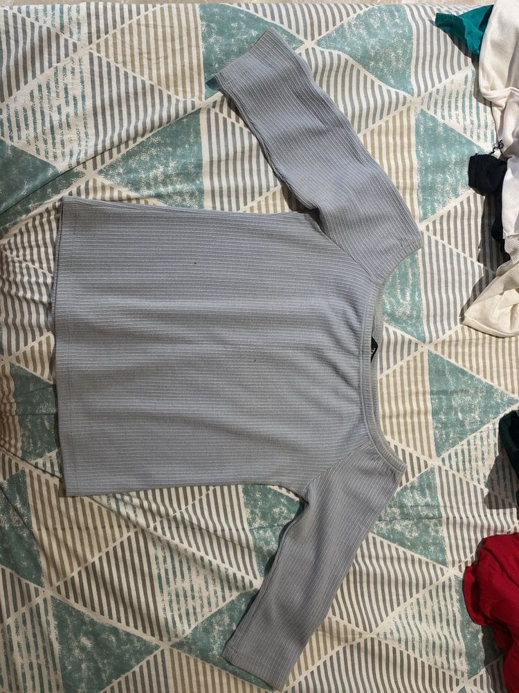 off shoulder  Blue Crop Top