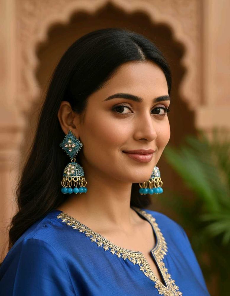 Teal Jhumka Earrings