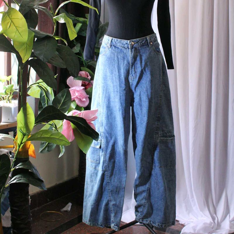 Unisex Blue Denim High Waist Baggy Jeans