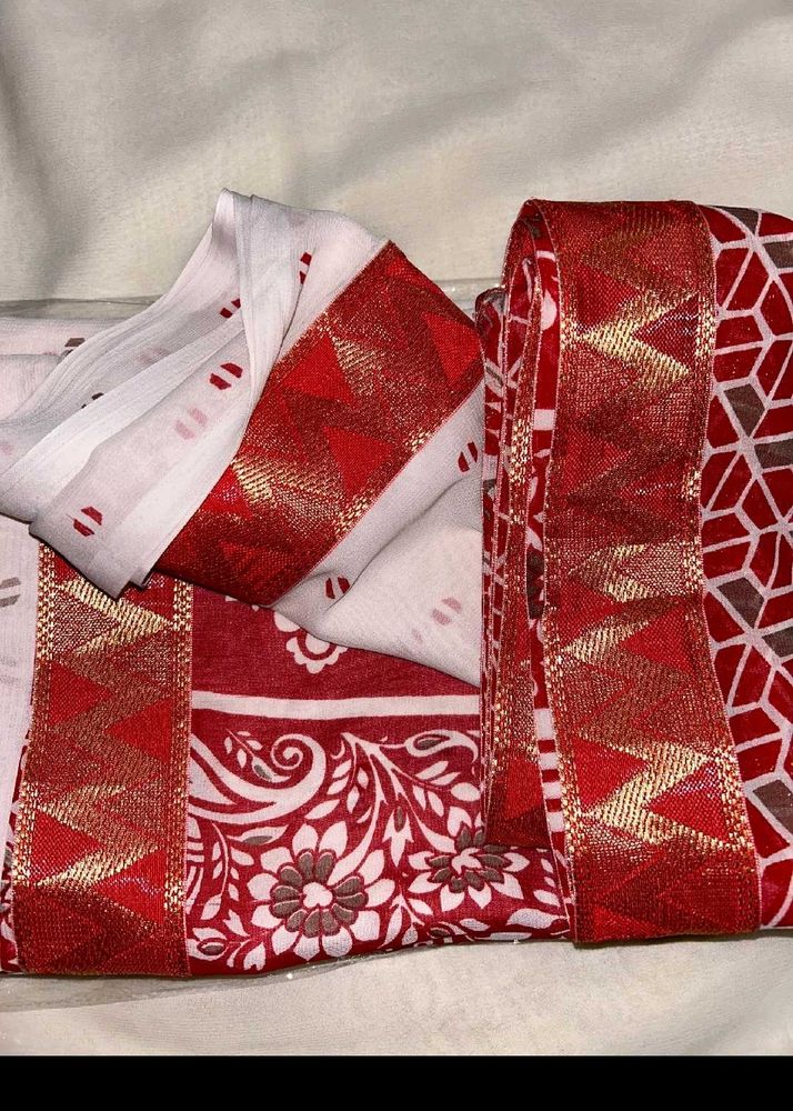 Red &amp; White Saree
