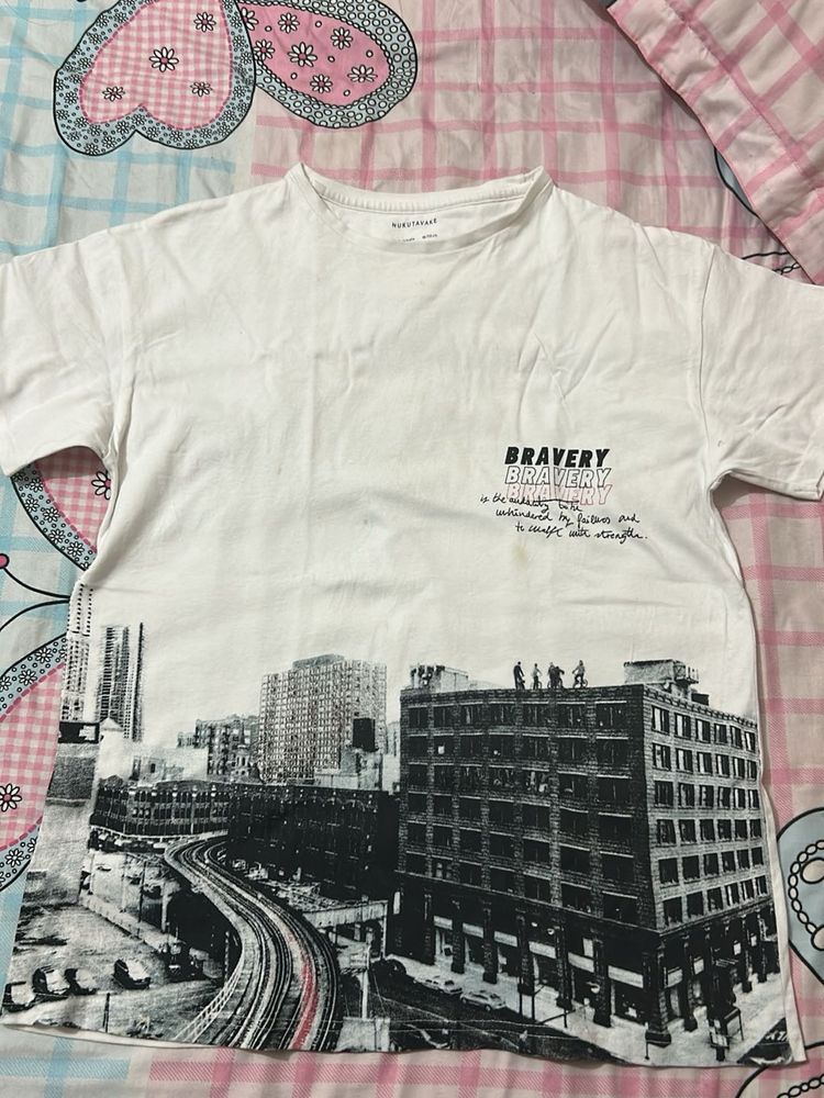 White Graphic Print Tee