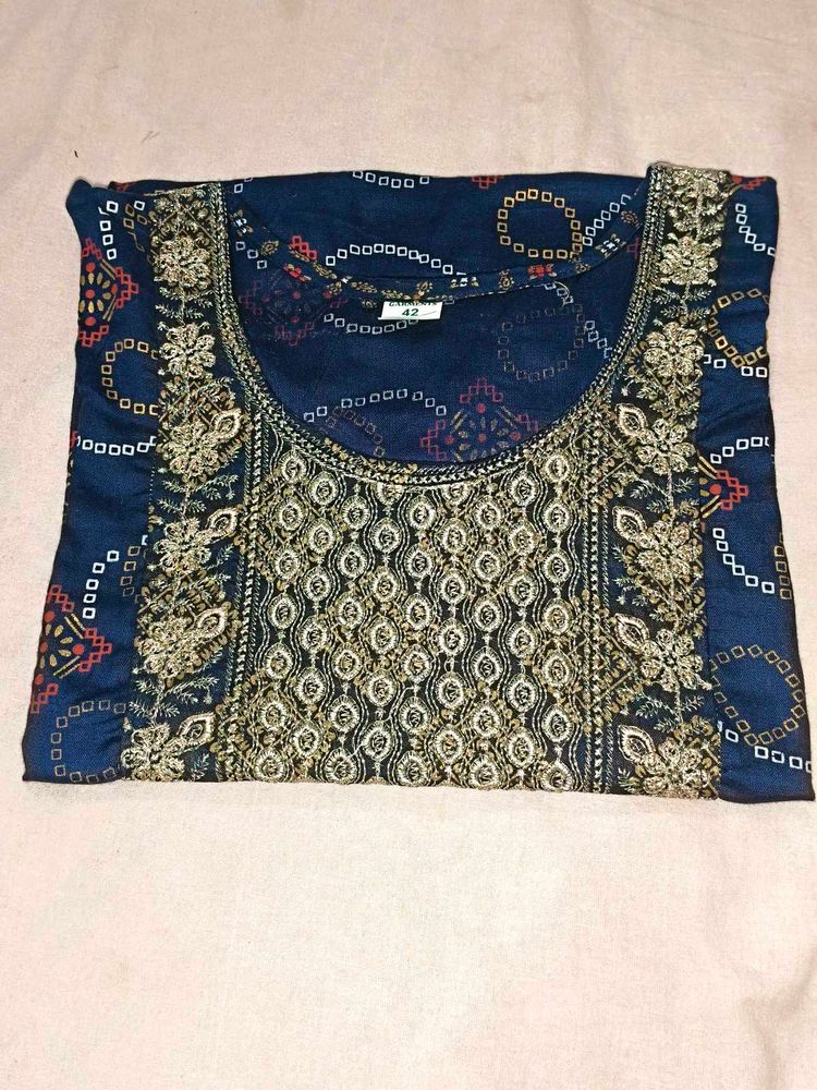 Navy Blue Embroidered Kurti