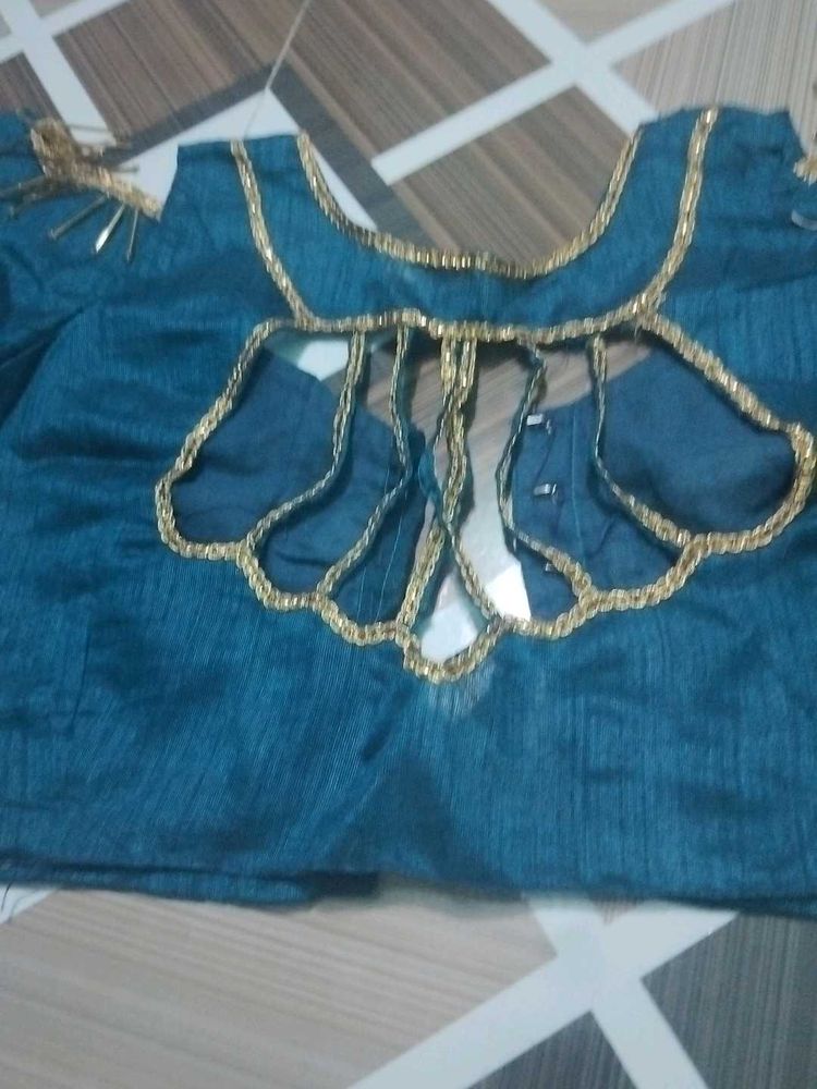 Teal &amp; Gold Embellished Blouse