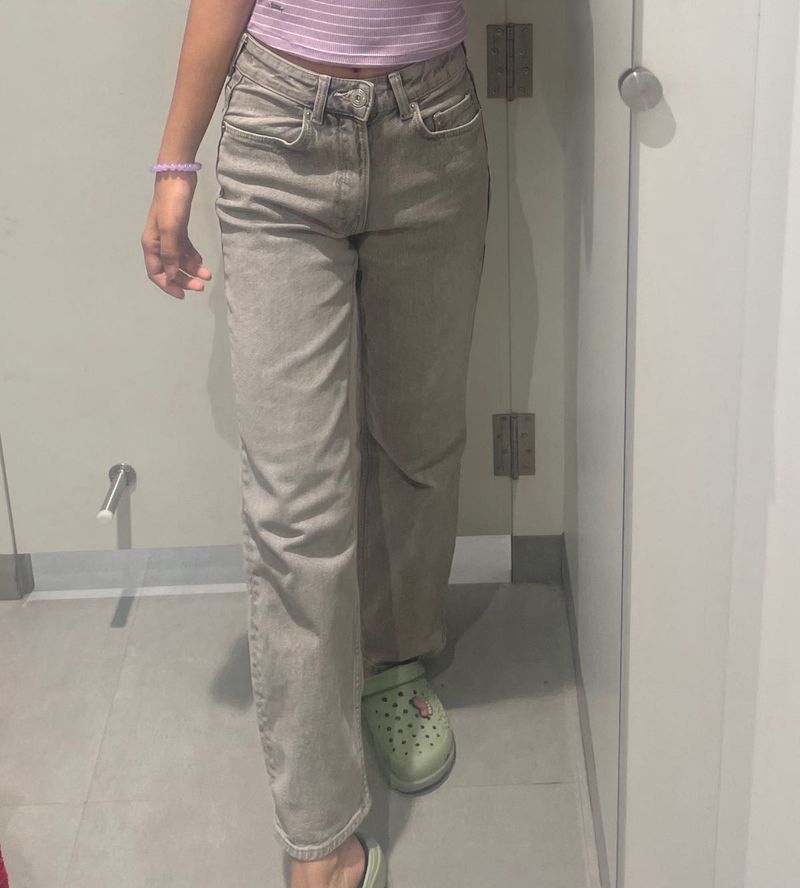 Beige Straight Leg Jeans