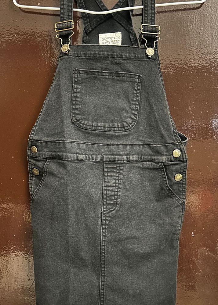 Black Denim Overalls Dress