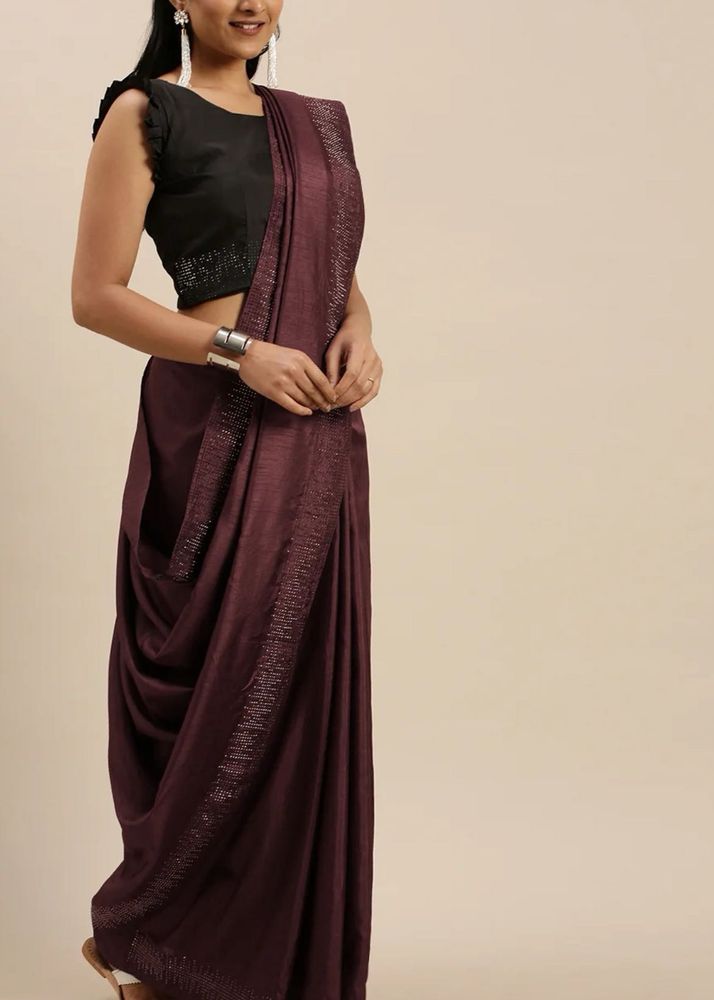 Maroon Saree with black unstitched blouse