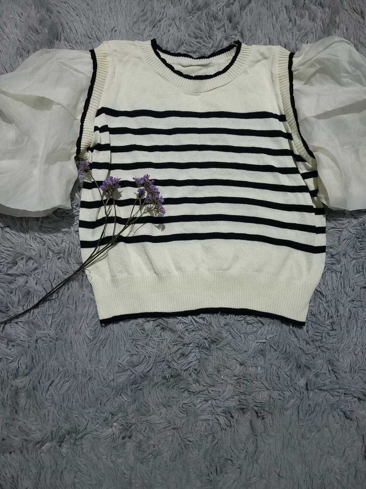 Striped Puff Sleeve Top