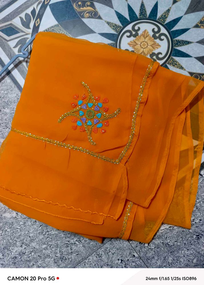Orange Embroidered Saree