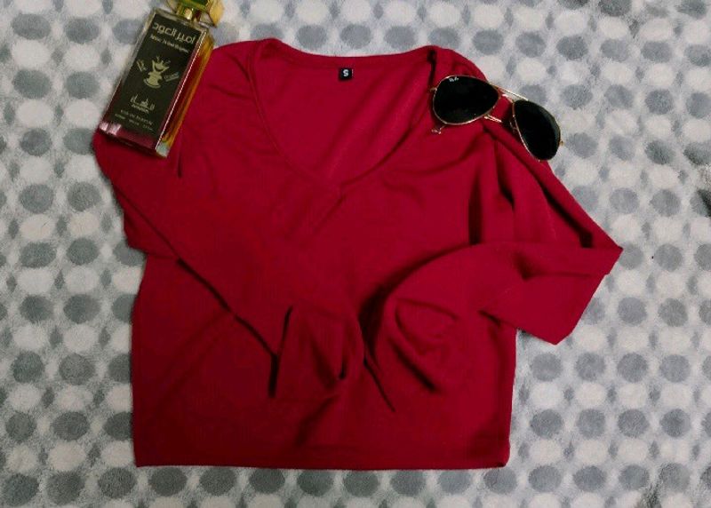 Red V neck CROP TOP