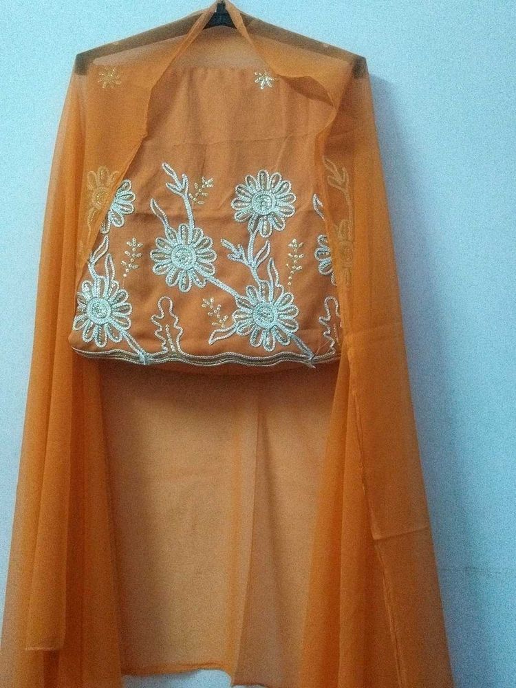 Festive Orange Embroidered Suit Set l Unstitched
