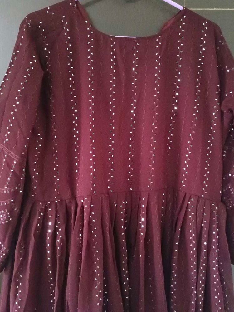 Coffee Brown Anarkali Suit 3 pc Set