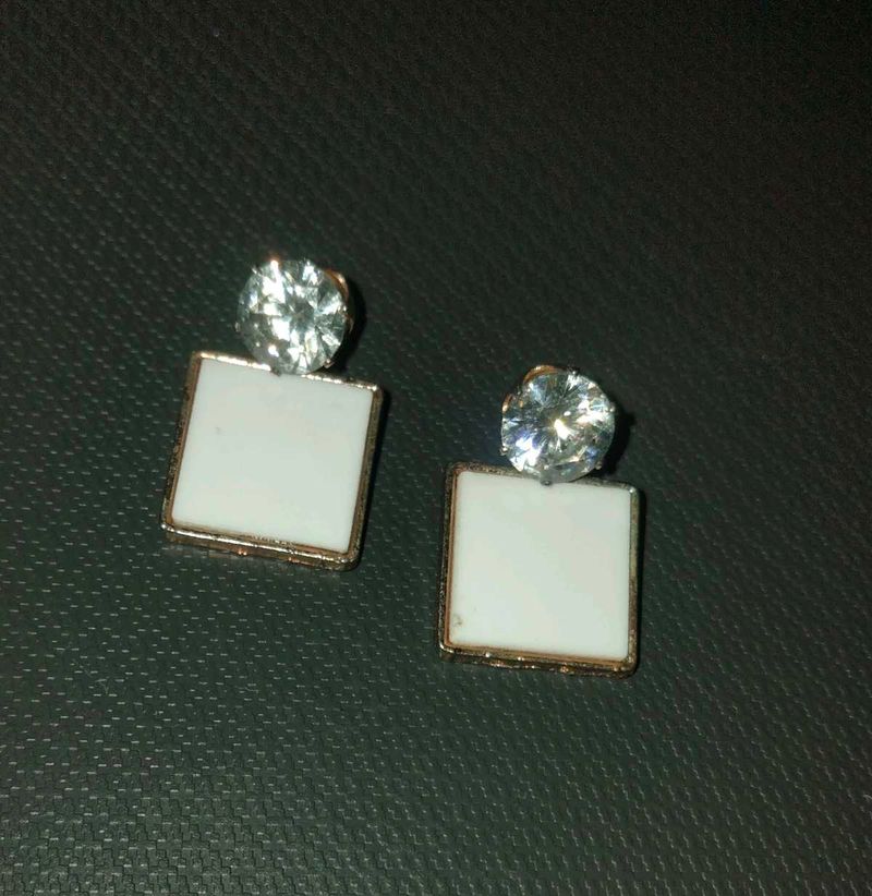 White Square Earrings