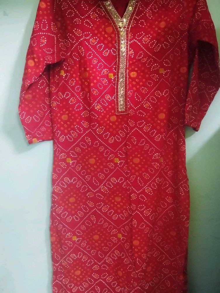 Red Printed Kurta