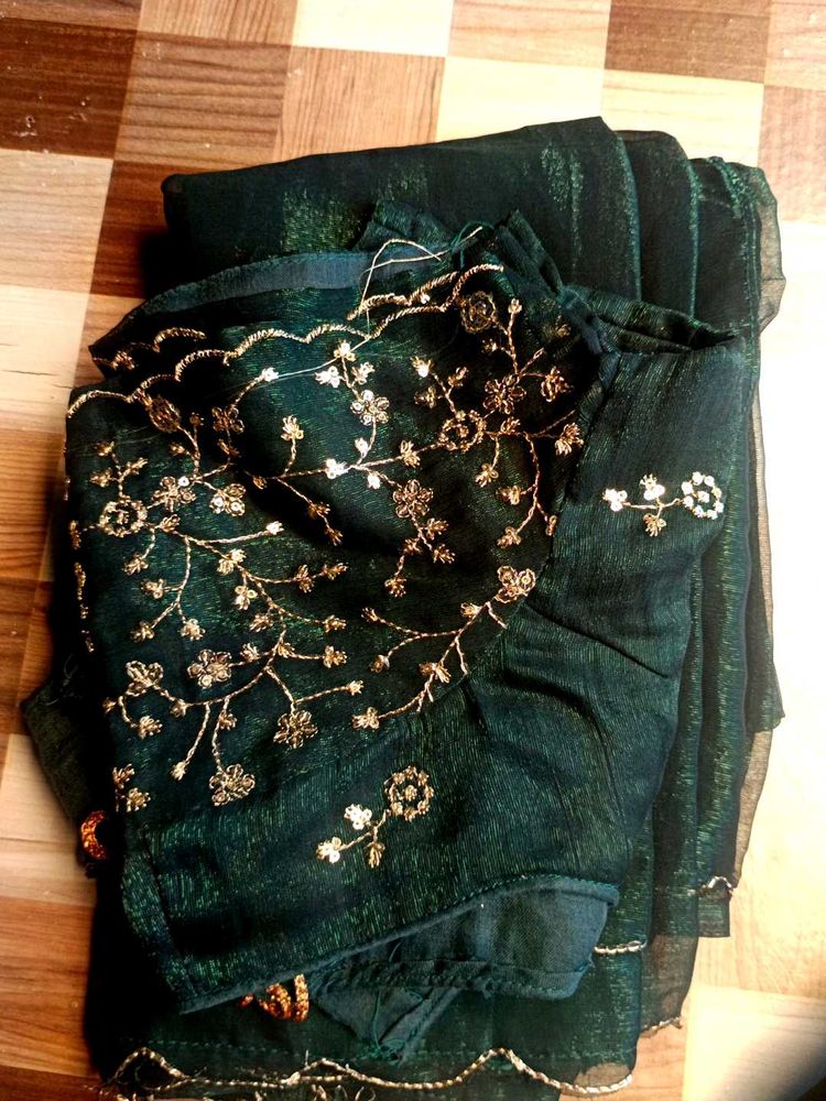 Green Embroidered Saree