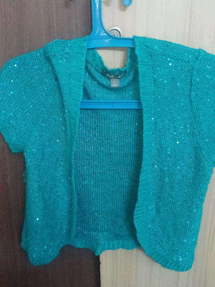 Teal Sequin Knit Shrug