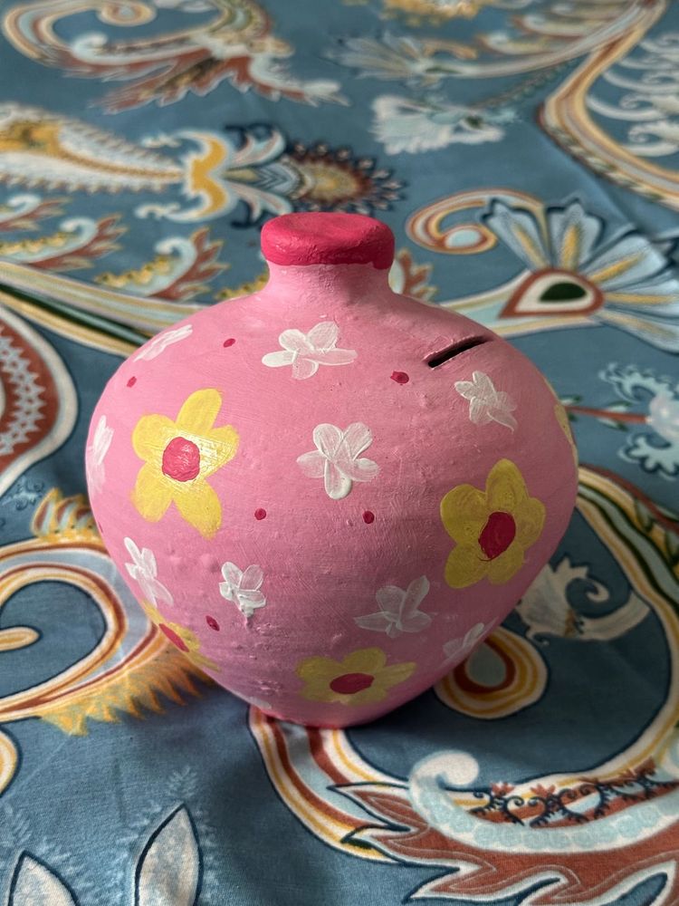 Hand-Painted Floral Piggy Bank