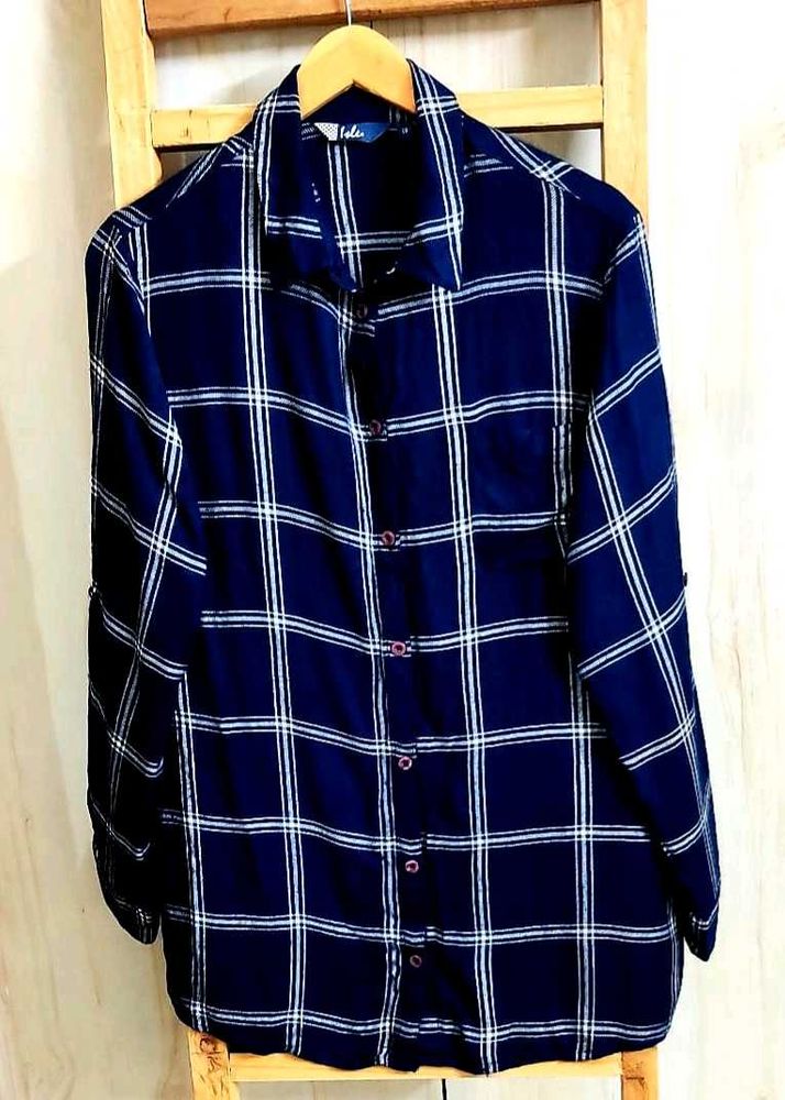 Blue Plaid Flannel Shirt Size-44