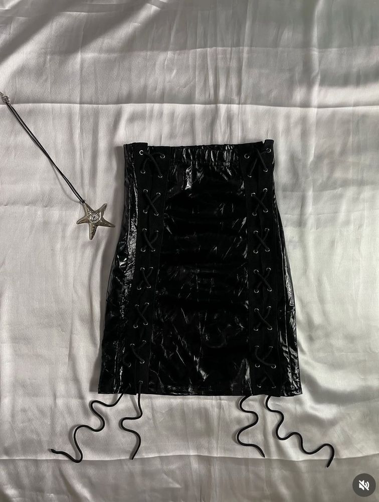 Black Lace-Up Mini Skirt