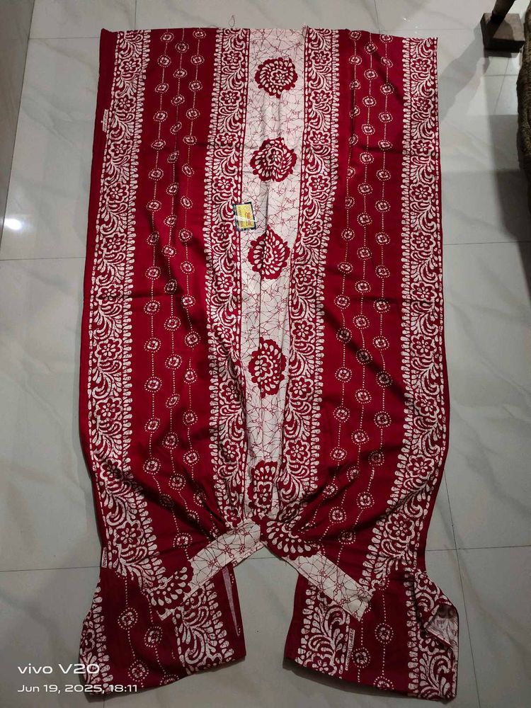 Red &amp; White Floral Batik Fabric