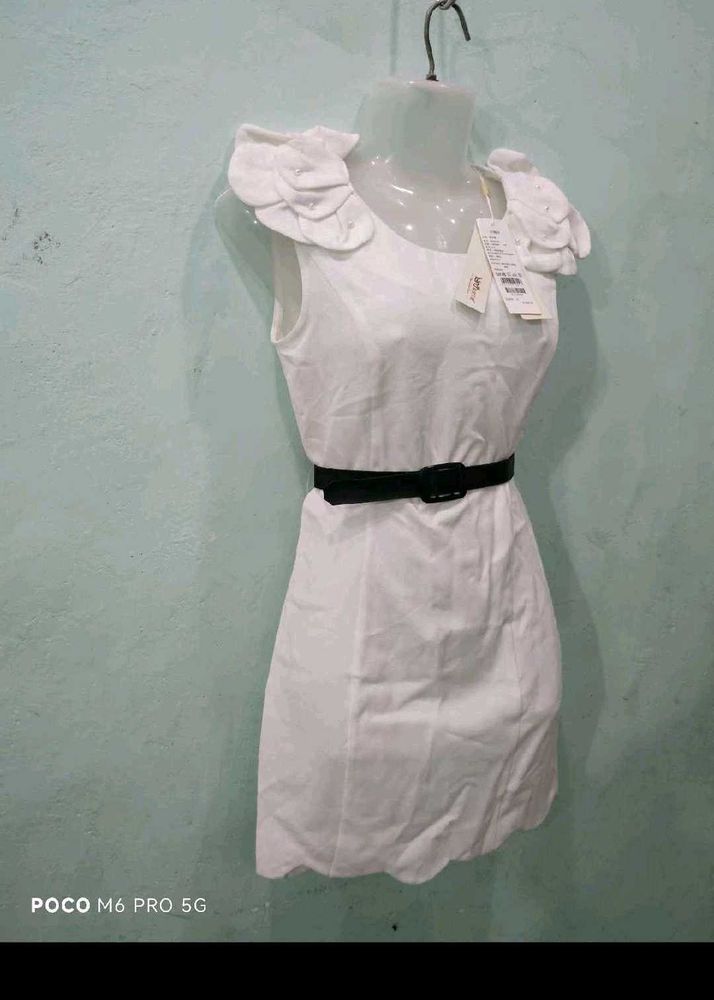 White Dress with Belt Detail