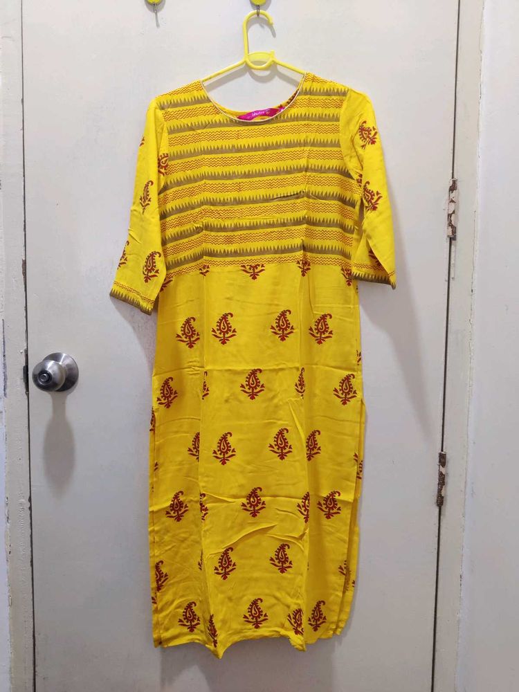Yellow Printed Kurti