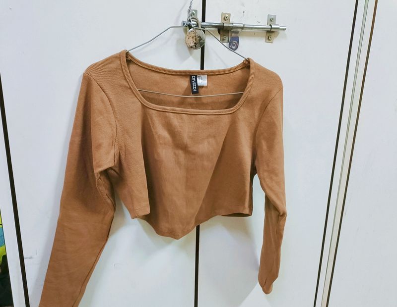 Brown Cropped Long Sleeve Top