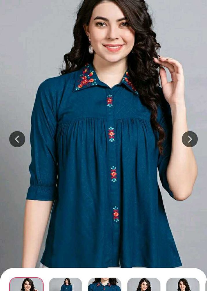 Women&#39;s MOJILAA Blue Floral Embroidered Top