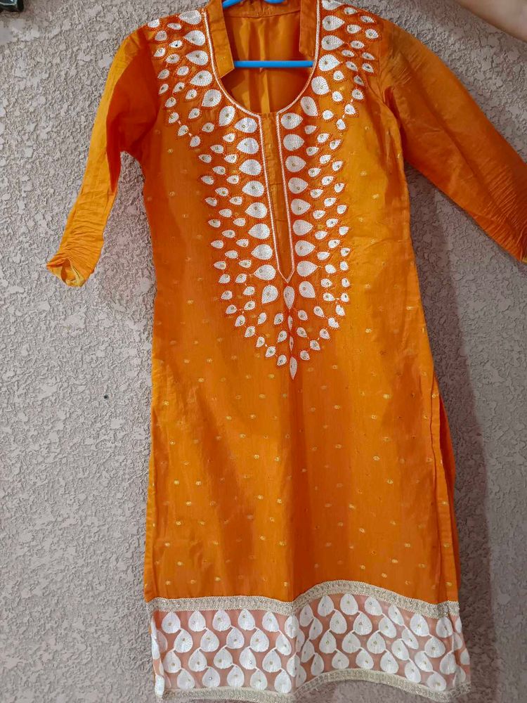 Orange Embroidered Kurta