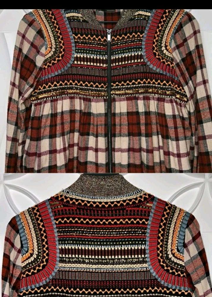 Boho Plaid Zip-Up Jacket