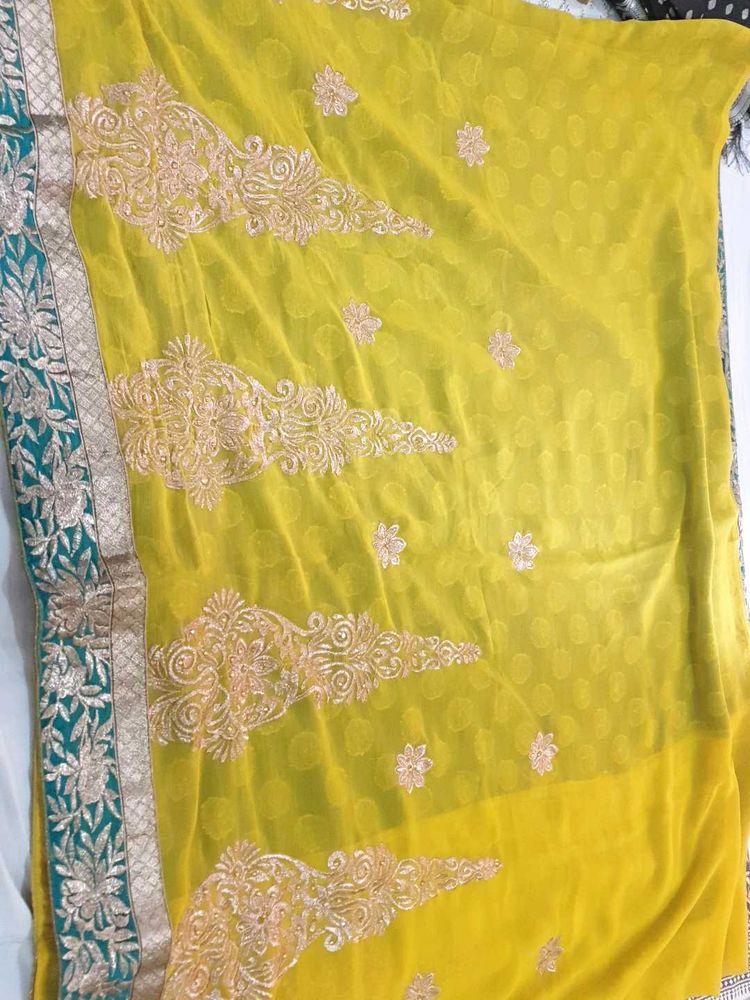 Yellow Green Banaras Chiffon