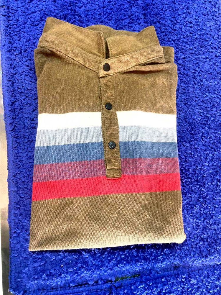 Striped Button Up Polo Shirt