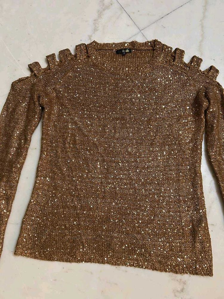 Sparkly Cold Shoulder Sweater