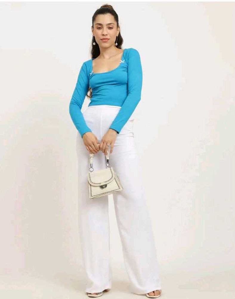 Blue Fitted Long Sleeve Top