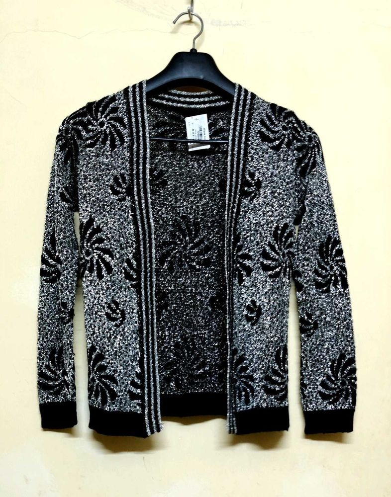 Sequin Shrug Pull Over Floral Knit Black n Silver