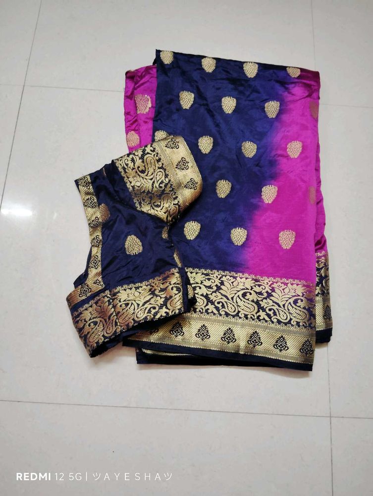 Elegant Blue &amp; Pink Saree