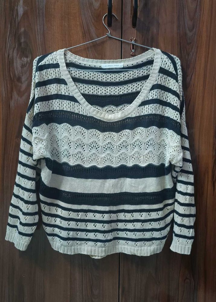 Striped Knitted Openwork Sweater