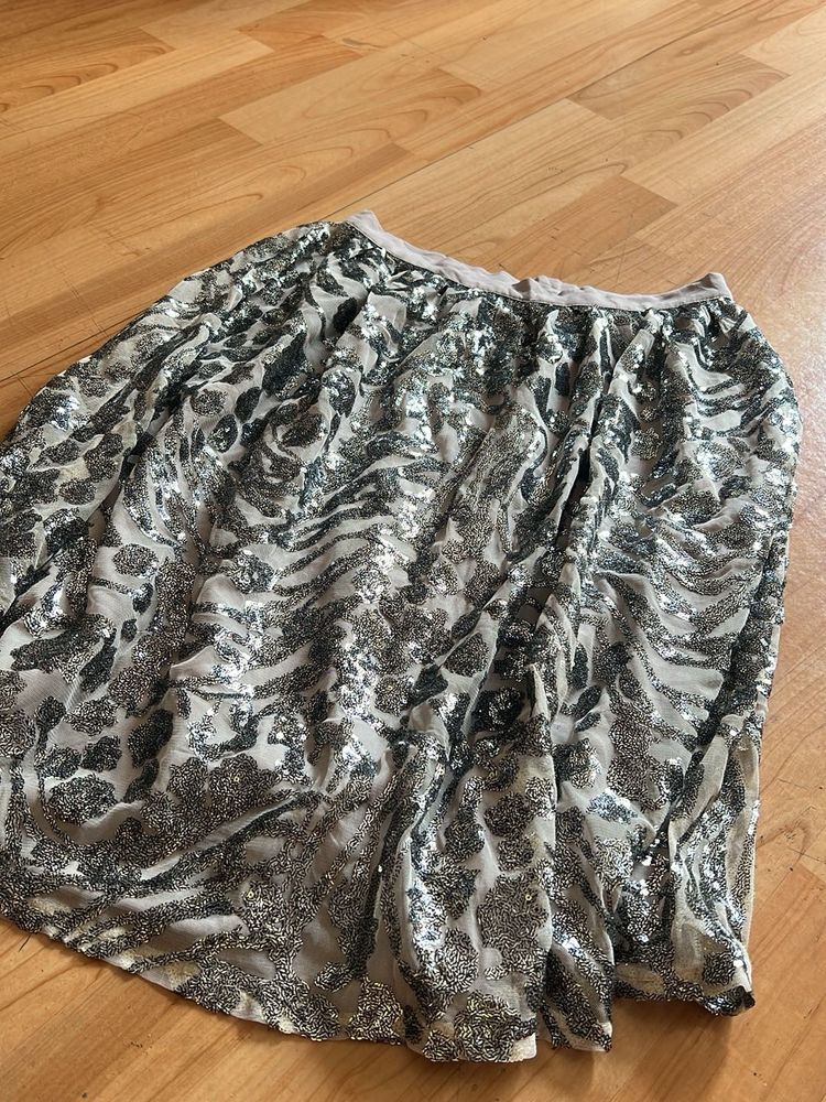Designer Sparkling Silver Pattern Party Skirt