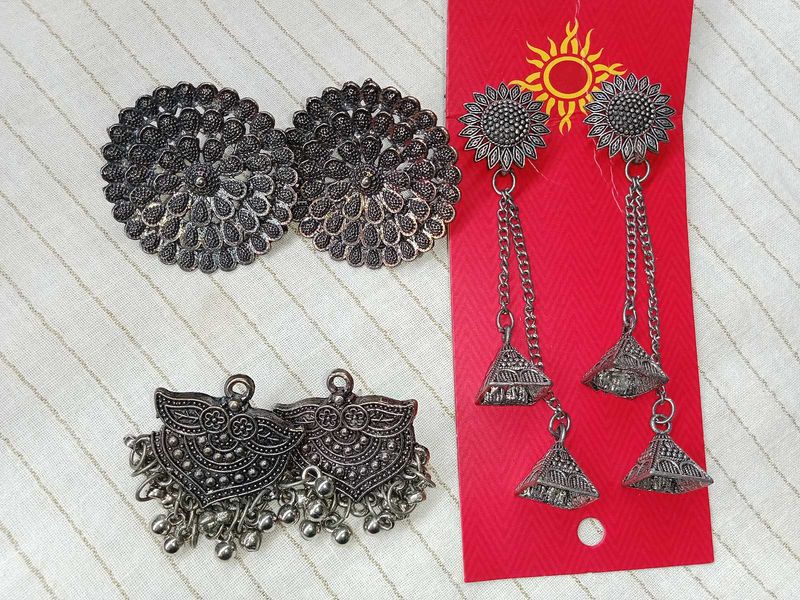 Oxidized Silver Earring Set