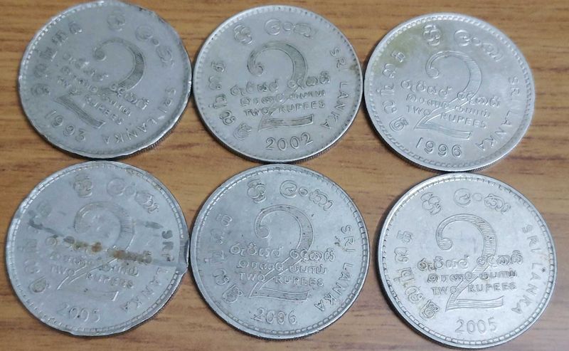 Rare Sri Lanka Two Rupee Coins 6 Pcs Set. Combo