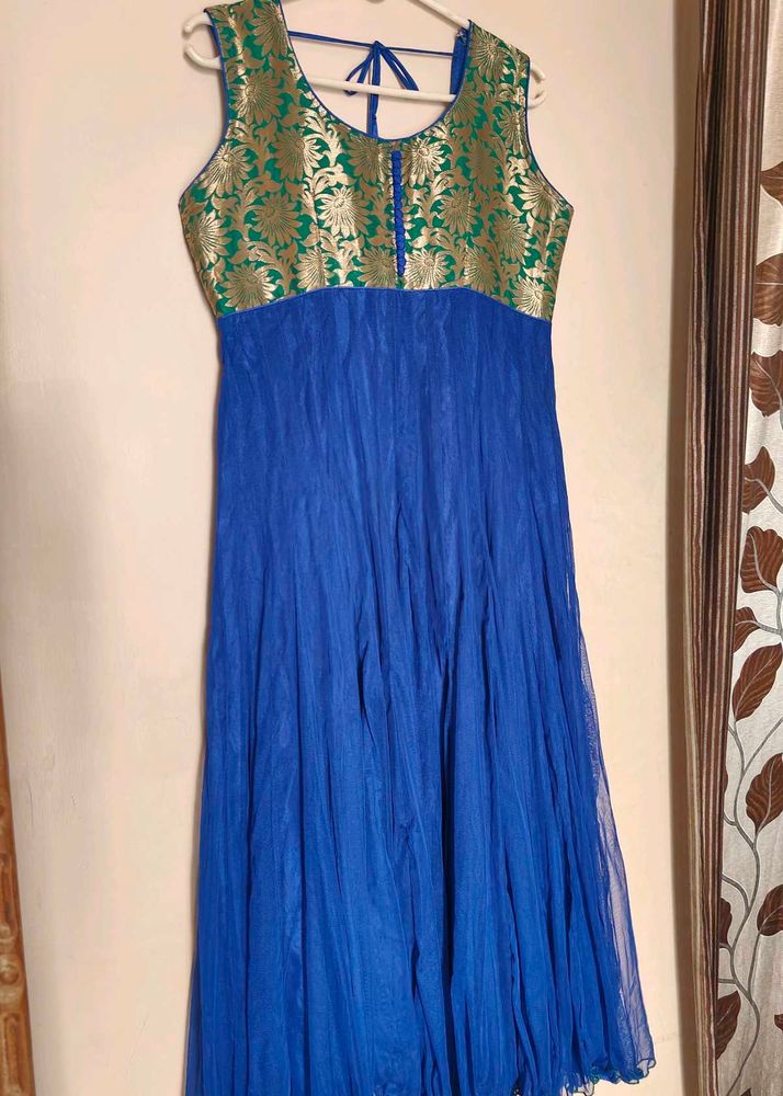 Royal Blue &amp; Gold Floral Brocade Dress