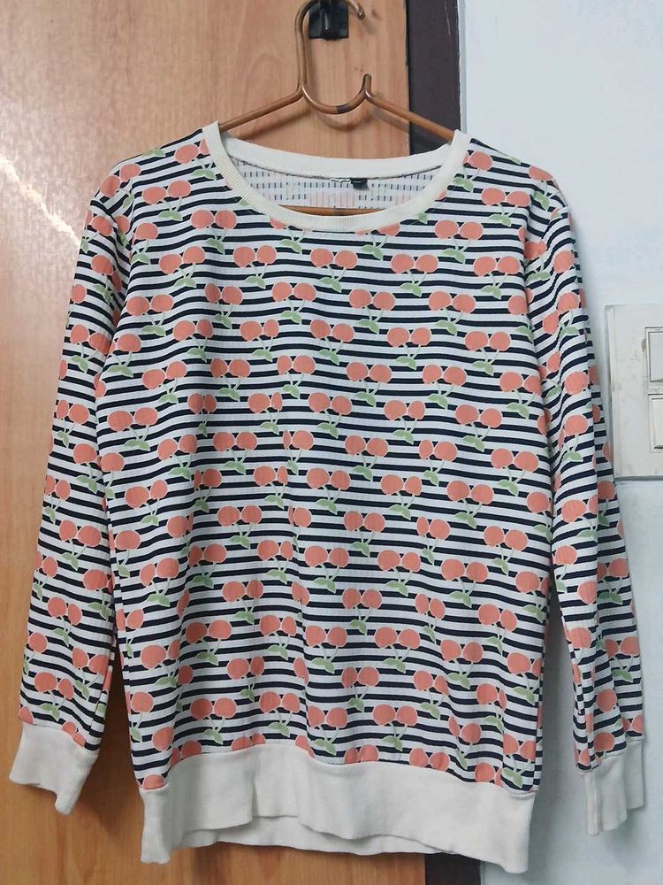 Striped Cherry Print Sweatshirt