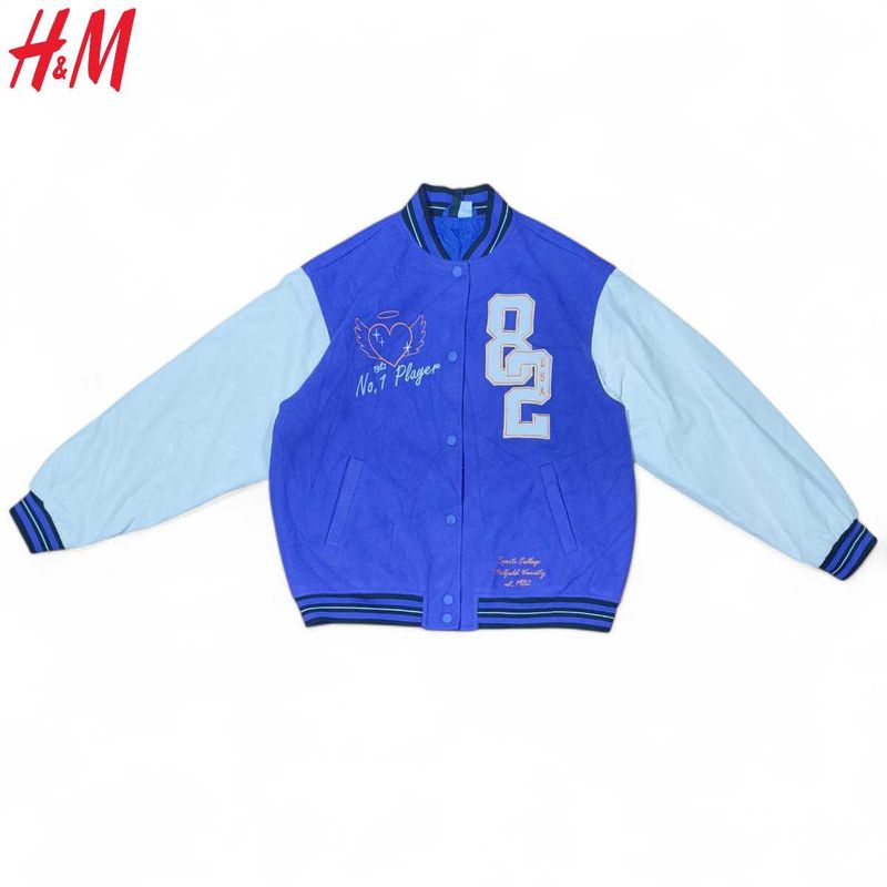 H&amp;M &#39;82&#39; Purple Varsity Bomber (Baggy Fit)