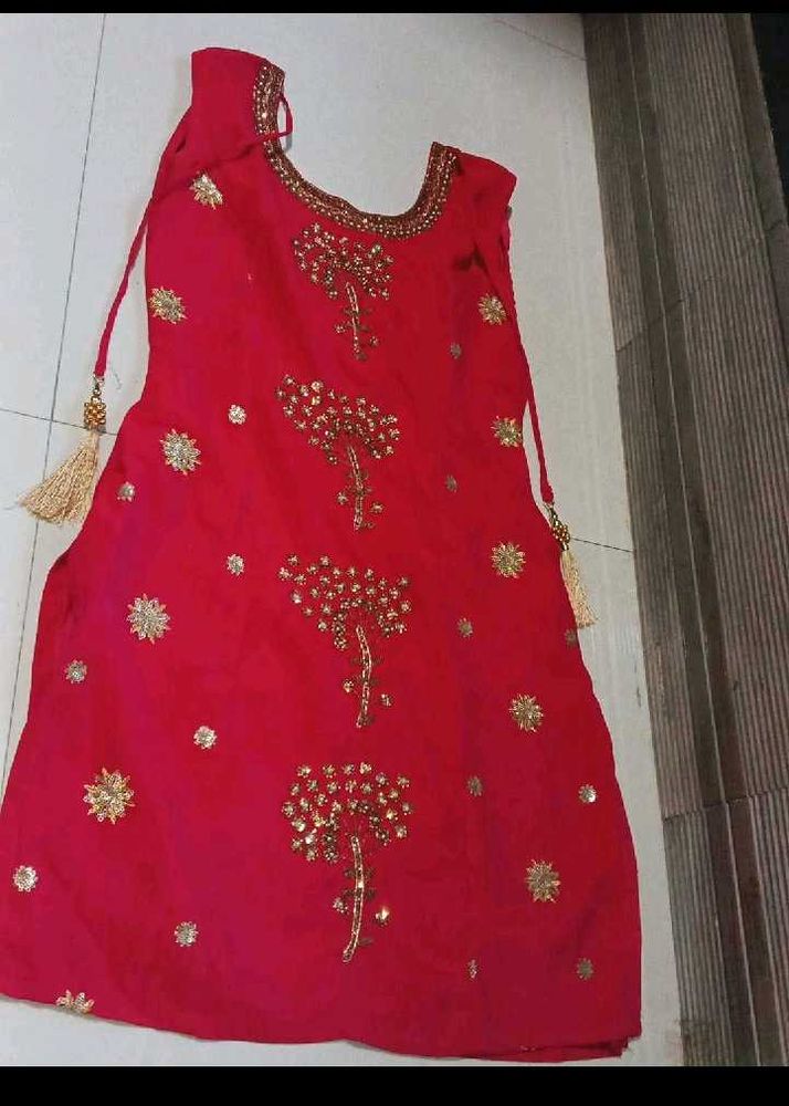 Pink Indian Kurta Sharara With Gold Beads &amp; Stones