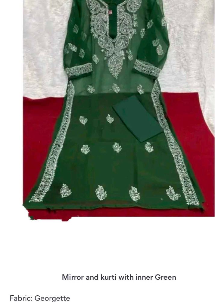 Green Mirror Work Kurti Set