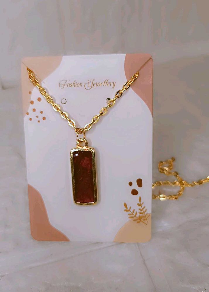 Gold Chain Necklace with Burgundy Pendant