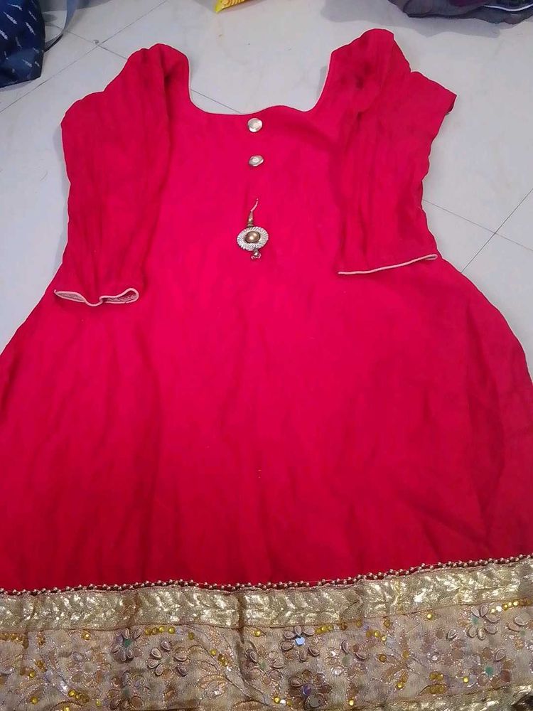 Red &amp; Gold Embroidered Indian Tunic