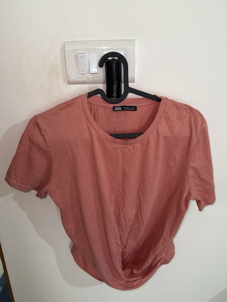 Zara Knotted Crop Top - Peach